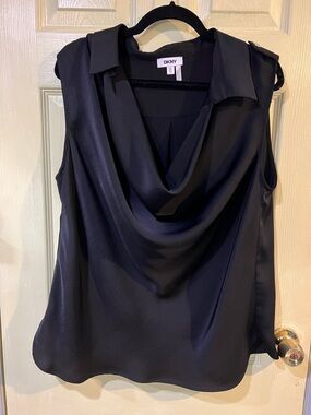 DKNY Black Satin Cowl Neck Sleeveless Blouse
